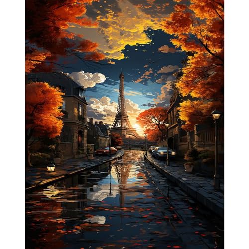 PRASIO Paint by Numbers Kit for Adults Beginner, Eiffel Tower Adult Paint by Number Kits, DIY Acrylic Paint by Numbers Kit for Adults Canvas for Home Decor Gift 16x20 Inch - color: XM-OP-EiffelTower01-4050-1