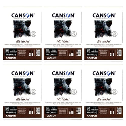 Canson Mi-Teintes Pastel Paper, Black, 9" x 12", 24 Sheets/Pad, 6 Pads | Canson Artist Series, Foldover Pad, 98 lb. (160gsm), Artist Paper for Adults and Students, 144 Sheets Total - size: 9" x 12" (Pack of 6), style: Black