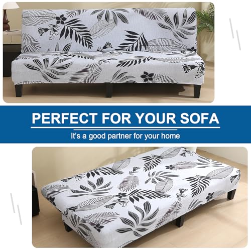 MIFXIN Armless Sofa Cover Futon Slipcover Stretch Elastic Soft Folding Sofa Bed Non-Armrest Couch Furniture Protector Spandex Printed Washable Sofa Cover Without Armrests (Leaves-A) - color: Leaves-a