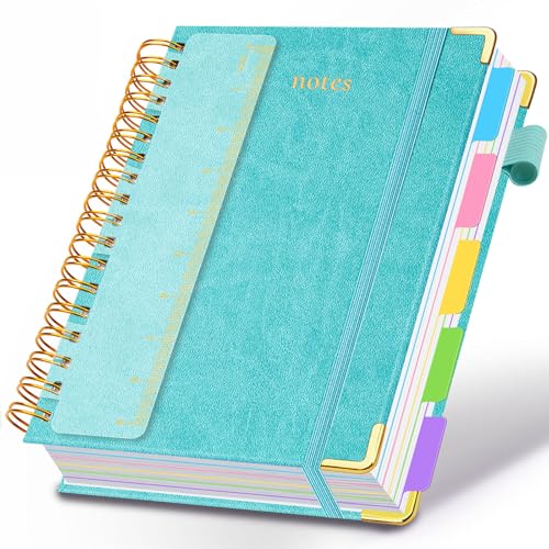 Hardcover Spiral Notebook 8"x10" Journal Notebook with Tabs and Removable Dividers 300 Pages 5 Subject Notebook College Ruled, Faux Leather Spiral Bound Notebook for Women School Work (Blue) - color: Blue, size: 8"x10"(B5)