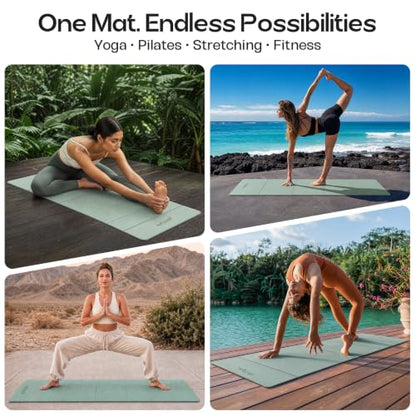 Foldable Yoga Mat, 70''x24''x0.24''(6mm）Non-slip POE Exercise Mat - color: Light Green