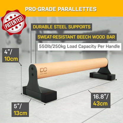 Double Circle Parallettes Push Up Bar with Ergonomic Wooden Handles - Calisthenics Equipment - Non-slip Parallel Bars for Strength Training and Calisthenics - Pushup Handles Parallettes Bars - size: 17 IN