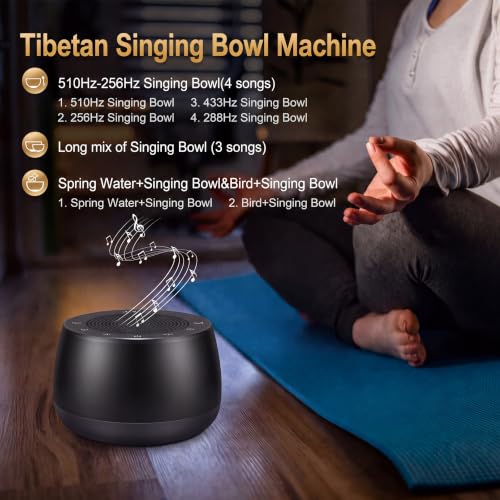 Portable Electronic Tibetan Singing Bowl, 9 Healing Sound Modes with Long Cycle Play, Auto Shutoff Timer, Smart Memory Touch Control Meditation Sound Machine for Yoga, Reiki, Relaxation & Deep Sleep - color: black