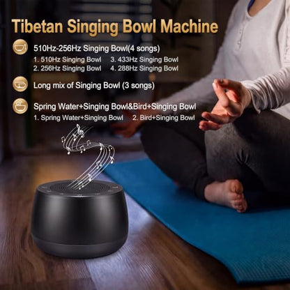 Portable Electronic Tibetan Singing Bowl, 9 Healing Sound Modes with Long Cycle Play, Auto Shutoff Timer, Smart Memory Touch Control Meditation Sound Machine for Yoga, Reiki, Relaxation & Deep Sleep - color: black