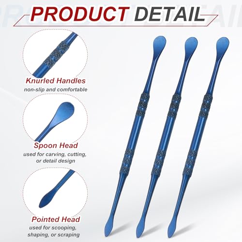HARFINGTON 7pcs Wax Carving Tool 4.75" Double-Headed Stainless Steel Sculpture Tools Kit Modeling Engraving Sculpting Spoons for Clay Pottery Crafts Shaping, Navy Blue - color: Navy Blue