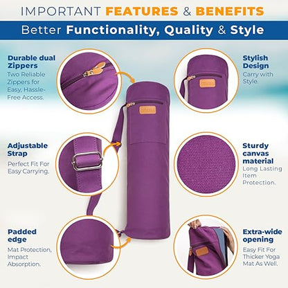 UDANA Canvas Yoga Mat Bag for Women & Men, Full-Zip Carrier with 3 Pockets & Adjustable Strap, Stylish Gym & Pilates Bag – Available in Multiple Sizes