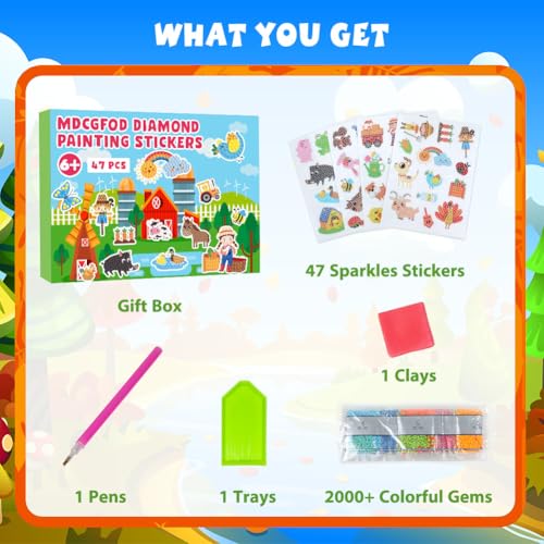 Labeol Diamond Art Kits for Kids Boys and Girls Ages 6-8-10-12 Easy to DIY Creative Diamond Art Sticker Craft by Numbers Kits for Kids and Adult Beginners (Farm) - style: Farm