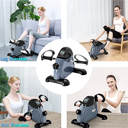 Mini Exercise Bike, himaly Under Desk Bike Pedal Exerciser Portable Foot Cycle Arm & Leg Peddler Machine with LCD Screen Displays - color: Gray
