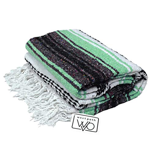 Open Road Goods Mexican Blanket - Authentic Serape Falsa Blanket - Handmade (Mint) - color: Mint