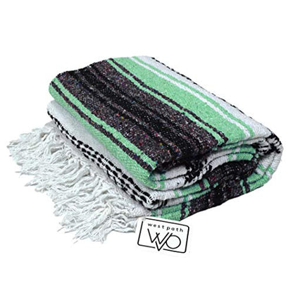 Open Road Goods Mexican Blanket - Authentic Serape Falsa Blanket - Handmade (Mint) - color: Mint