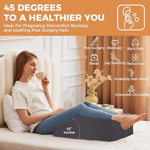 BIEEZZK Leg Pillow Elevation Blood Circulation, 23.6×16.8×8in, Velvet Grey - color: Velvet Grey