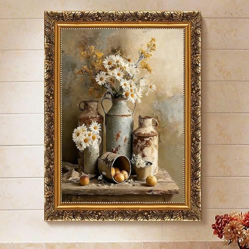 Daisy Flower Paint by Numbers Kit for Adults Framed Canvas, Frameworkless | Easy Adult Paint by Number Kits on Canvas DIY Daisy Flower Painting for Beginners Art by Numbers for Home Wall Decor Gift - color: YH03368
