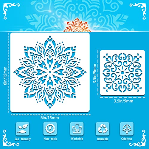 SUNFEEL Mandala Painting Craft Stencils Reusable Templates 6 x 6 in and 3.5 x 3.5 in, For Wood and Canvas, DIY Crafts and Furniture - style: B-Mandala