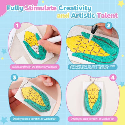 Prudiut Foam Te×ture Painting Kit, 63 Pieces, 3D Puffy Art Craft Set | 30 Foam Sheets, 12 Markers, Water Pen, 20 Chains; Water-Activated 3D Effect; Diy Crafts, Gifts, Classroom Use