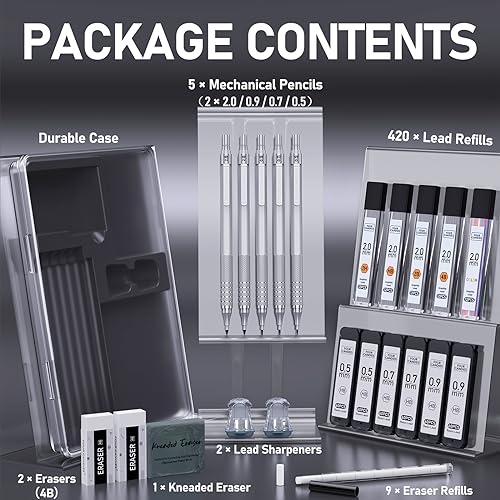 Four Candies 25PCS Art Mechanical Pencil Set + Mechanical Pencil Set Silver