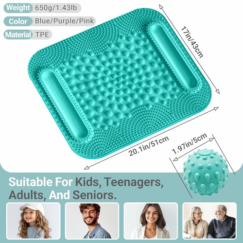 Foot Massage Mat with Two Massage Balls, 5-Zone Acupressure & Reflexology Mat for Various Stimulation, Portable Pressure Point Pad for Feet Relaxation, Pain, Fatigue Relief((Lake Blue) - color: Lake Blue