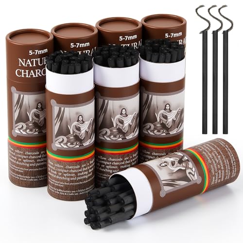 Gueevin 200 Pcs Soft Willow Charcoal Sticks Drawing,5-7mm | For Artists Beginners Students, Vine Charcoal Bulk for Sketching Shading Fine Art, Assorted Sizes, Back to School Gifts - size: 5-7mm