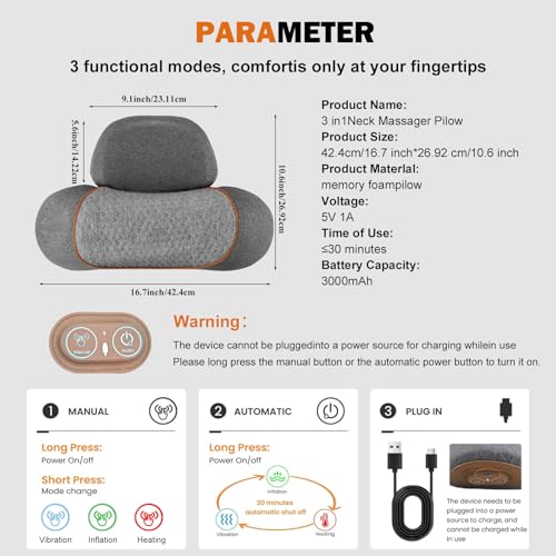 3-in-1 Rechargeable Neck Massager Pillow with Heat