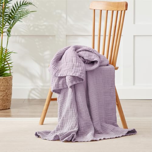 100% Cotton Muslin Blanket Twin XL 66" x 90", Breathable and Cooling Bed Blankets, Soft Boho Coverlet Bedspread, Gauze Bedding for Adults All Season, Purple, Lavender - color: 04 - Lavender, size: Twin Xl(66" X 90")