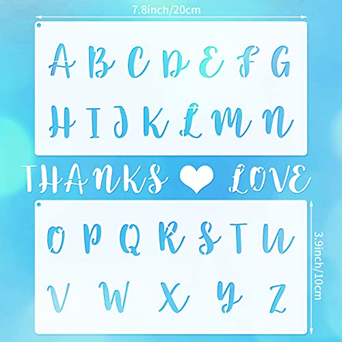 8 Pieces Calligraphy Letter Number Stencil Reusable Template Cursive Alphabet Cake Stencils with Metal Open Ring for Cake Airbrush Art and Craft Painting (7.8 x 3.9 Inch)