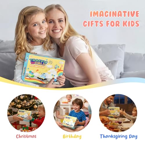 Air Dry Clay Kits for Kids - hittaty Traffic Model Magic Clay, 12 Boxes Molding Clay for Kids with Sculpting Tools and Tutorials, Safe, Soft & Non-Sticky DIY Arts and Crafts Gift for Boys & Girls