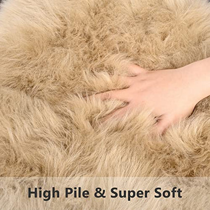 Softlife Camel Faux Fur Sheepskin Chair Cover 2 PCs Seat Cushion Pad Super Soft Area Rugs for Living Bedroom Sofa Dorm (1.6ft x 1.6ft) - color: Camel-2pcs