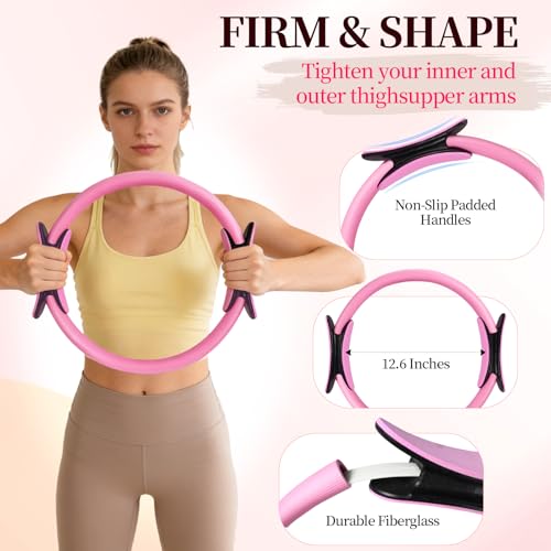 Pilates Essentials Kit for Women 15 Pcs Pilates Equipment for Home Workouts with Yoga Circle Ball Ring, 5 Resistance Bands,Pedal Puller Resistance Band,Anti Slip Socks for Starter Set