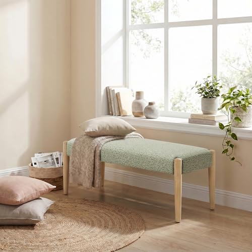 Usaint 42" End of Bed Bench with Wood Legs, Green with Oak Leg - color: Green With Oak Leg