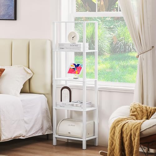 YUFAM 5 Tier Tall Narrow Bookshelf, Skinny Bookcase, Wooden Shelf, White - color: White, size: 5-Tier