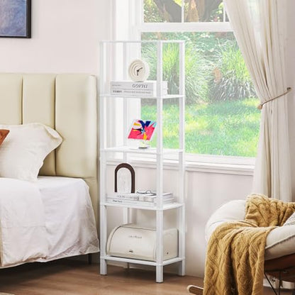 YUFAM 5 Tier Tall Narrow Bookshelf, Skinny Bookcase, Wooden Shelf, White - color: White, size: 5-Tier