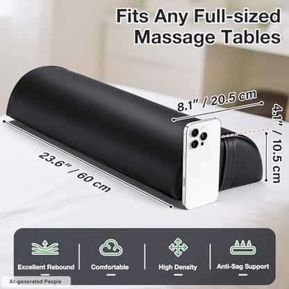 Upgraded Large Massage Bolsters for Under Legs, 24x8x4 in Half Moon Pillow | PU Leather Semi-Round Leg Bolster for Massage Table, Ankles Back Pain Relief Knee Bolster Cushion Bolster Pillow for Legs - color: Large Black - 24x8x4 in - Pu Leather