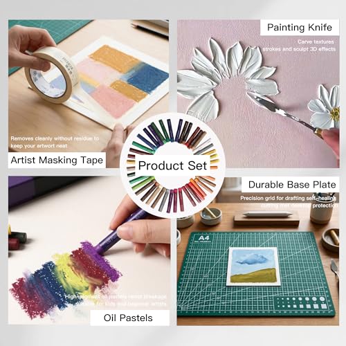 rubens Oil Pastels 24 Colors, Painting Kit, Art Supplies, Includes Oil Pastels Set, 1 Palette Knife, 1 Roll of Masking Tape, 30 Sheets Oil Pastel Paper, 1 Base Plate - color: 24 Basic Colors Set