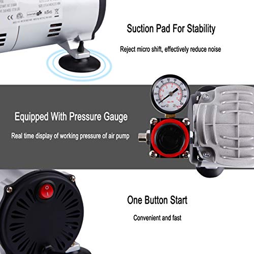 TIMBERTECH Airbrush Compressor AS18-2, Basic Mini Compressor, 4 Bar/Auto Stop for Hobby Paint Body Tattoo Cake Decoration Model Painting Automotive Graphic Make-up