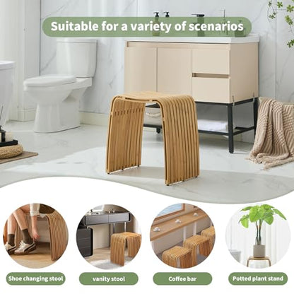 Bamboo Shower Bench, Waterproof Non-Slip Bath Stool,Sturdy Stable - color: Color No., size: Set of 1