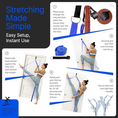 Leg Stretcher Strap with Door Anchor and Resistance Band, Splits Trainer | Home Flexibility Trainer for Splits, Ballet, Dance, Cheer, Yoga, Gymnastics, Pole and Taekwondo, Kids to Adults, All Levels - color: Deep Blue