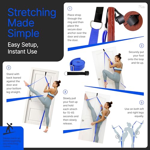 Leg Stretcher Strap with Door Anchor and Resistance Band, Splits Trainer - color: Deep Blue