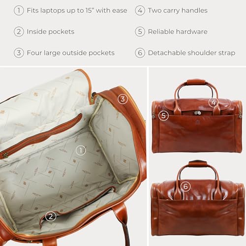 Time Resistance Leather Duffel Bag - Large Weekend Gym Travel Bag (Cognac Brown) - color: Cognac