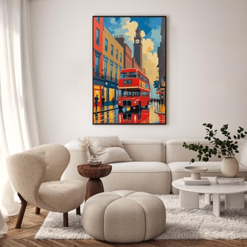 GEEHEIY Framed Paint by Numbers Kit for Adults, London Red Bus, 8 x 12 Inch | DIY Adult Paint by Number Kit for Beginners, City Wall Decor, Stress Relief Craft Gift, Creative Hobby - color: TRTD1PF309
