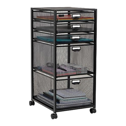 Mind Reader Vertical Office Storage Organizer with Mesh Drawers Label Holders and Optional Wheels, Metal Mesh, Black - size: 5-Drawers