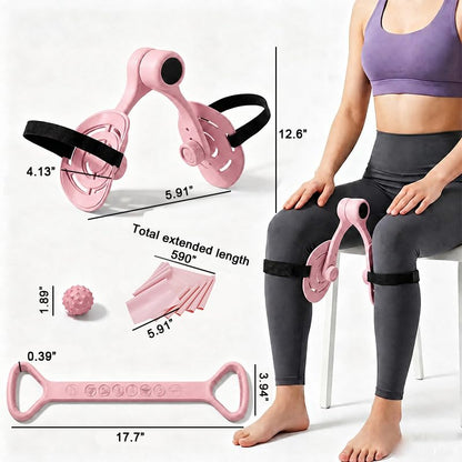 Thigh Trainer for Men & Women,360°Adjustable Pelvic Floor Muscle Trainer, Inner Thigh Exerciser with Massage Ball Set，Resistance Bands for Working Out,Home Fitness Equipment for Hip, Leg, Arm (Pink)