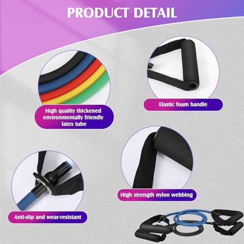 Shappy 10 Pcs Resistance Bands with Handles | Exercise Stretch Bands for Exercise, Woman Man Training Physical Therapy Workouts Fitness - color: yellow, red, green, blue, black