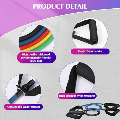Shappy 10 Pcs Resistance Bands with Handles | Exercise Stretch Bands for Exercise, Woman Man Training Physical Therapy Workouts Fitness - color: yellow, red, green, blue, black