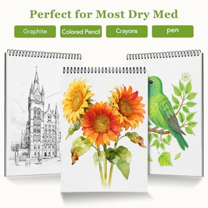 Sketch Book 8.3" x 11.7", 48 Sheets Top Spiral Bound Sketchbook with Waterproof Cover, 73lb/120gsm Drawing Paper, Art Sketch Pad for Artists & Beginners, Drawing, Illustration, Art Supplies