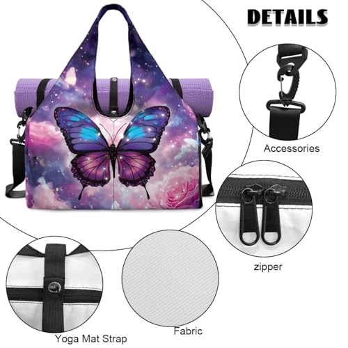 Yoga Mat Bag for Men Women Canvas Yoga Mat Carrier Take In Out Mat Easily for Beach Swim Bags Pool Sports Gym - color: Butterfly