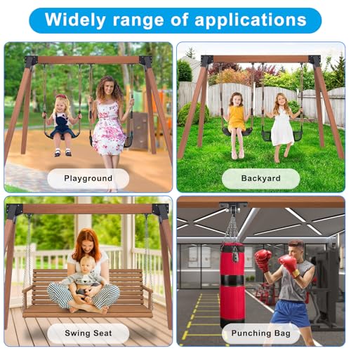 Dolibest Heavy Duty Swing Set Kit – Reinforced A-Frame Brackets & 4 Hangers, DIY Swing Set Hardware Kit for Backyard Garden - color: A: 2 Black Frame Bracket+4 Swing Hanger+2 Swing Seat