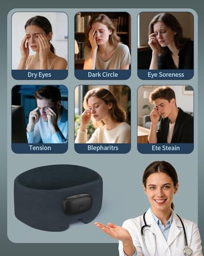 Heated Eye Masks for Dry Eyes with Bluetooth 6.0 Headphones - 3 Heat Levels, Memory Function, Soft Fabric Sleep Mask for Eye Strain & Migraine Relief - Unisex Dark Gray - color: Dark Gray