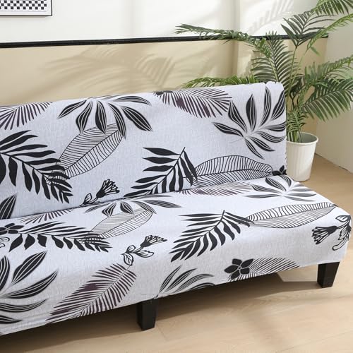 MIFXIN Armless Sofa Cover Futon Slipcover Stretch Elastic Soft Folding Sofa Bed Non-Armrest Couch Furniture Protector Spandex Printed Washable Sofa Cover Without Armrests (Leaves-A) - color: Leaves-a