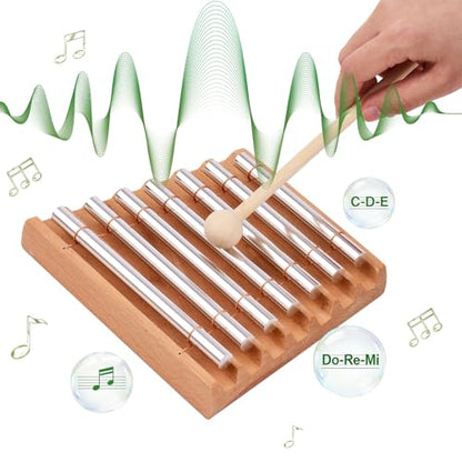 7 Tone Hand Chime with Wooden Mallet - Wood Meditation Chime Bell for Yoga, Sound Healing, Mindfulness & Classroom Management Hand Percussion Instrument for Teachers, Relaxation
