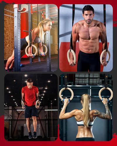 Gonex Wooden Gymnastic Rings with Adjustable Straps, 8.7 ft | Birch Wood Rings, Quick-adjust Carabiners Buckle Numbered Straps, Home Gym & Outdoor Training, Full-body Strength Workouts - style: 32mm Birch Wooden Ring & Buckle Numbered Straps