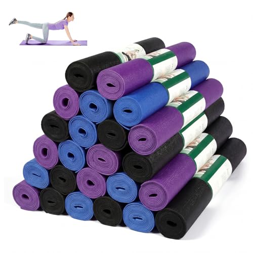 Wettarn 24 Pcs Yoga Mats Bulk - Non Slip, Lightweight Professional Colorful Exercise Mats for Yoga, Pilates, Fitness & Floor Workout